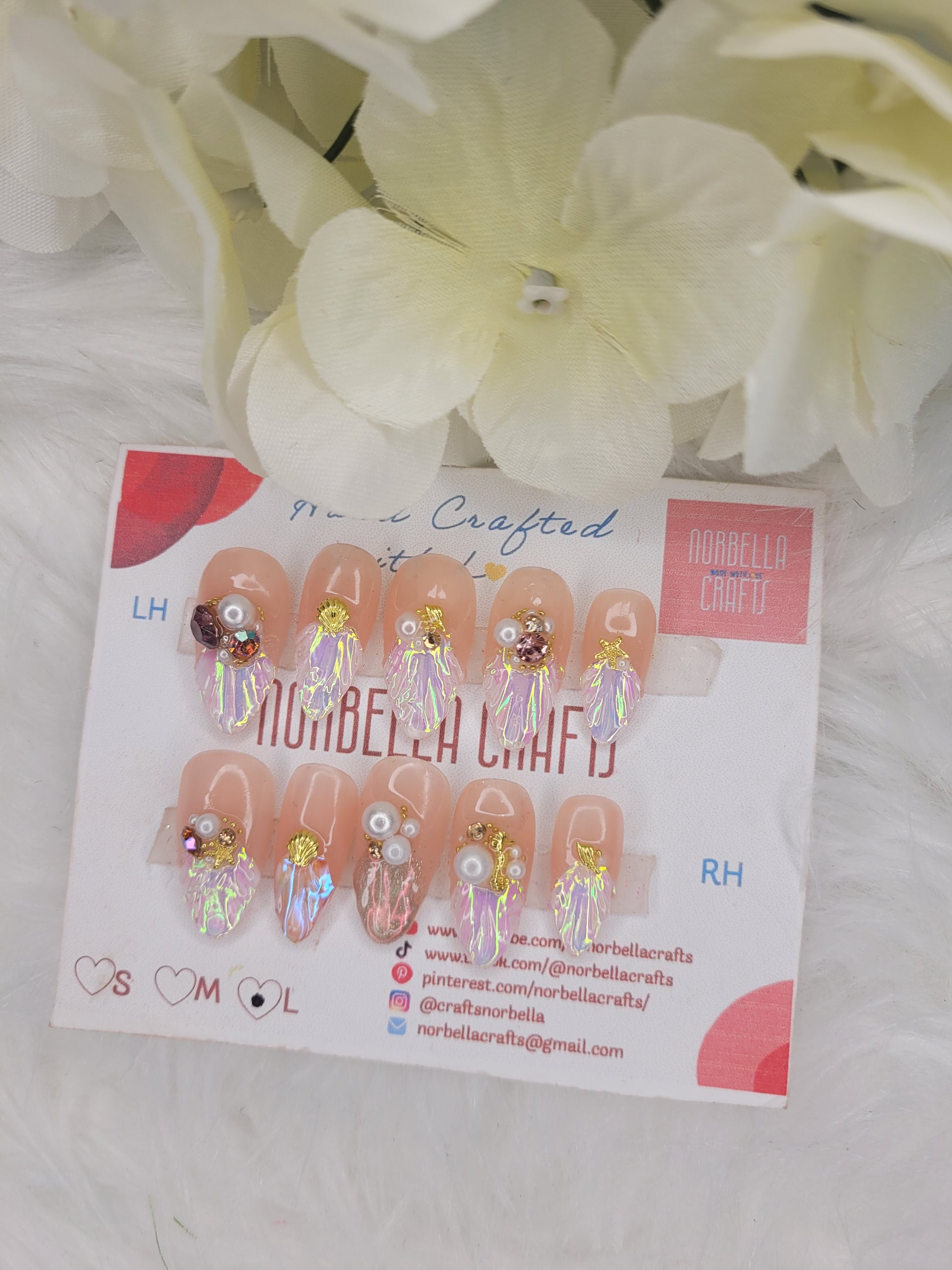Card with nail art designs on a white background with flowers