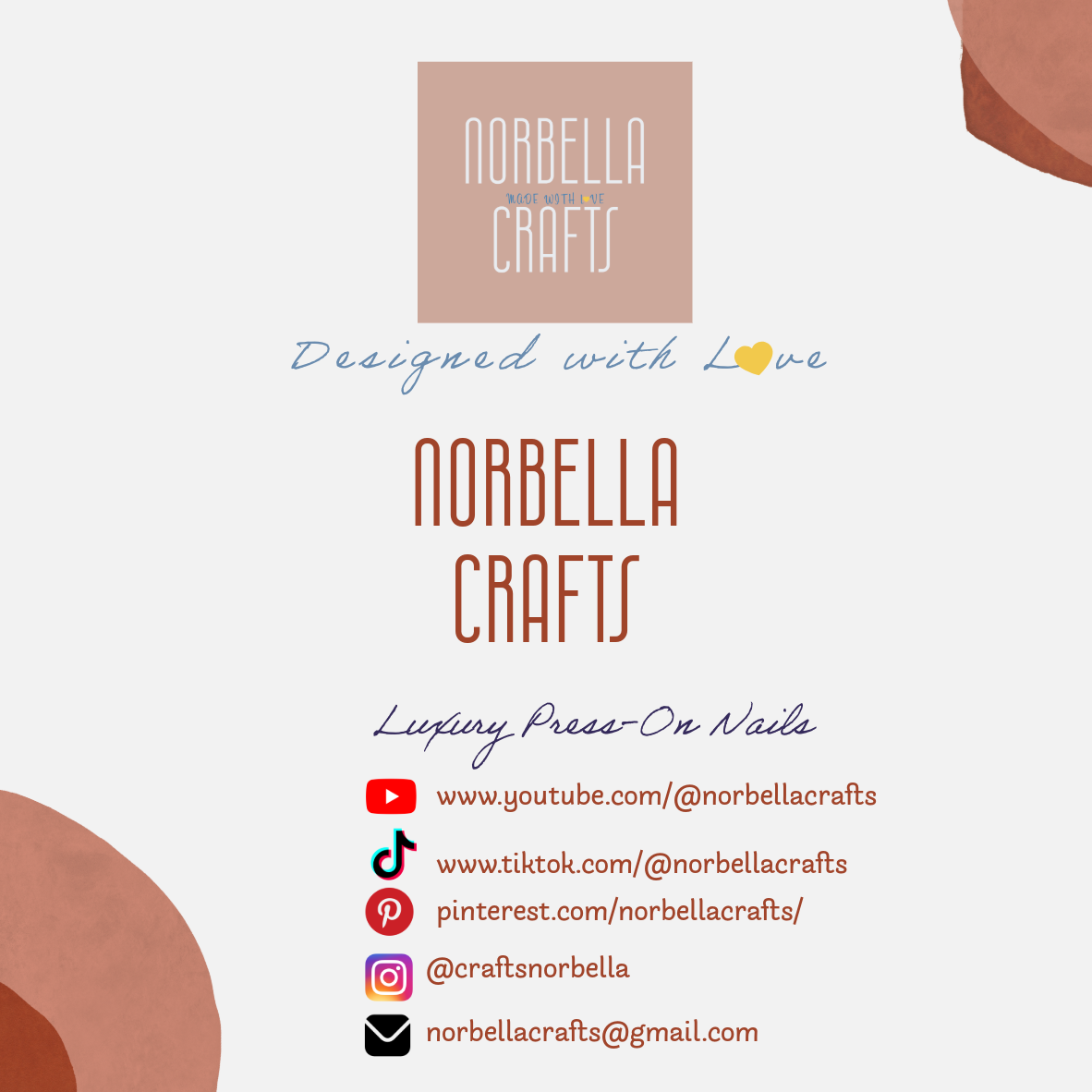 a virtual business card that shows different ways to contact norbella crafts